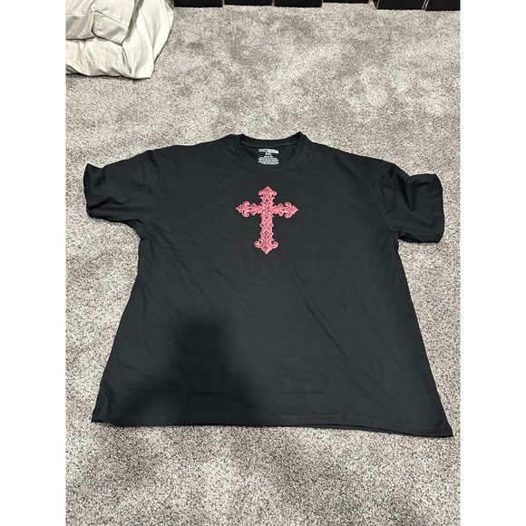 Thirty Single Other - Thirty Single Mens Black Graphic T-Shirt Pink Cross Red Dragon Stained Glass 2XL